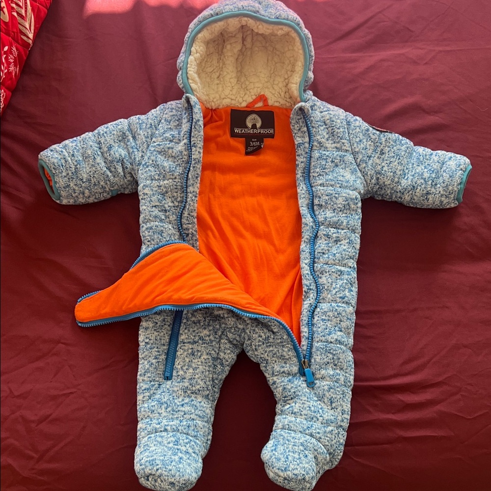 Weatherproof Kids Speckled Blue and Vibrant Orange Footie Snowsuit